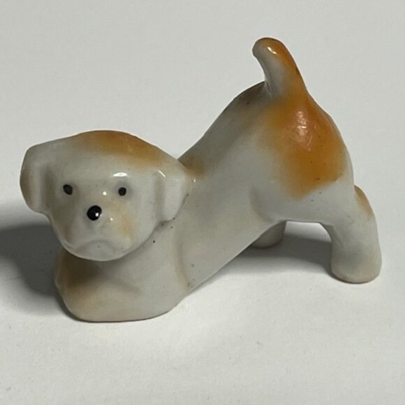 TWO Miniature Vintage White/Brown Puppies Porcelain Figurines 1.6" - Picture 5 of 11